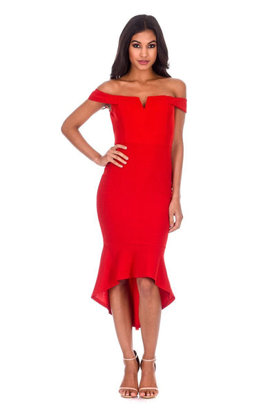 Red Bardot Fishtail Midi Dress AX Paris