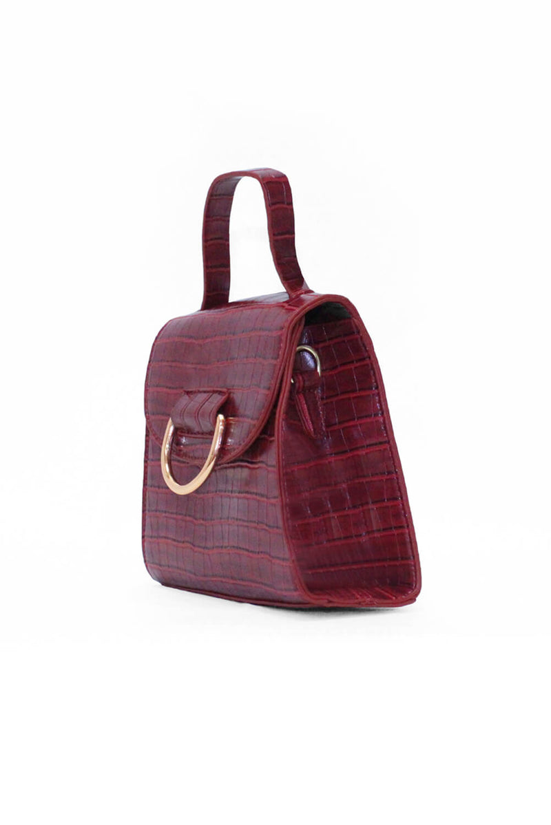 Red Croc Mini Patent Bag With Gold Ring