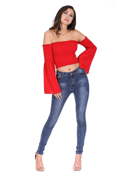 Red Crop Flare Sleeve Top – AX Paris
