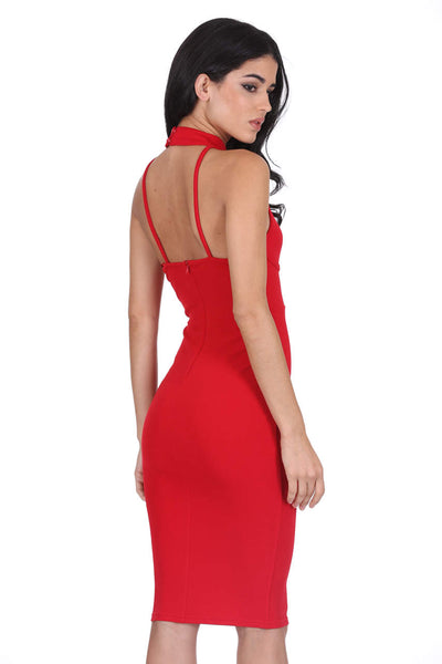 red choker dress Red Brocade Choker Dress