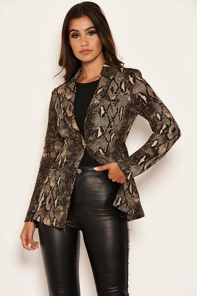 Brown Snake Print Blazer – AX Paris