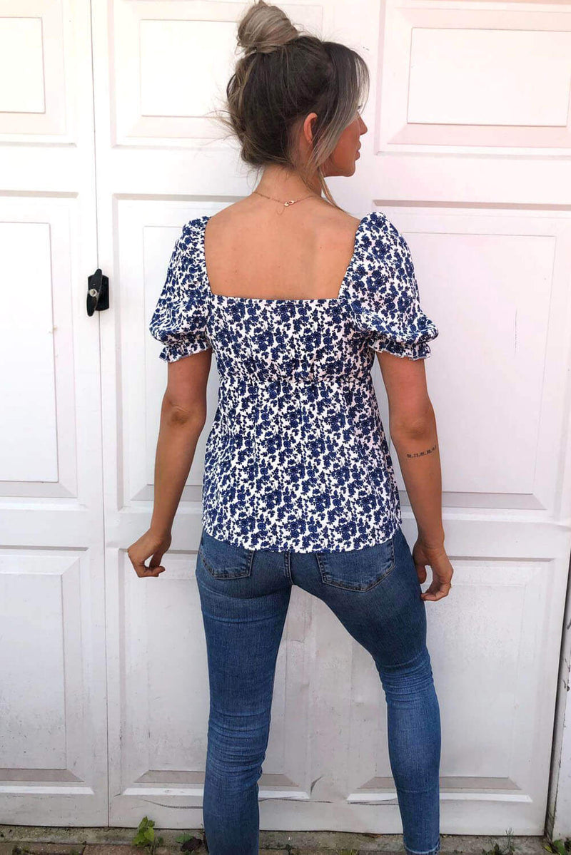Blue Floral Milk Maid Top