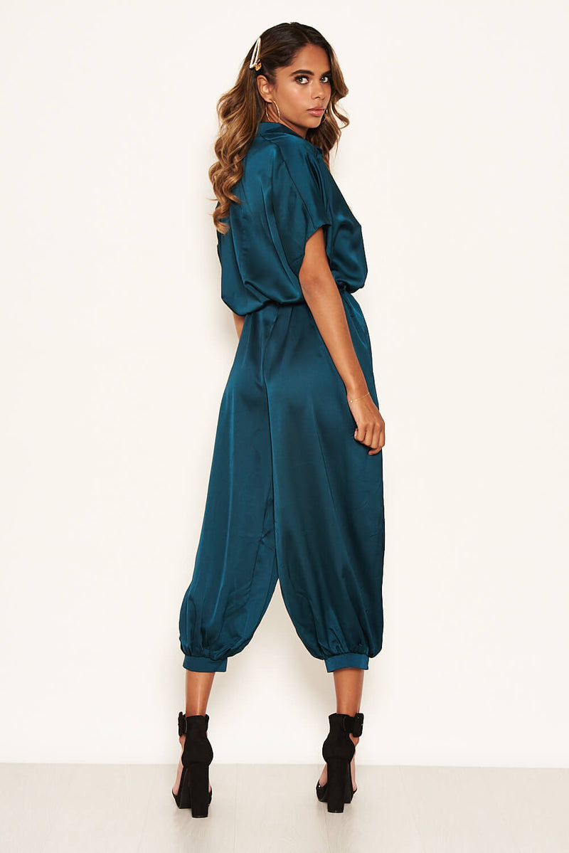 Teal Button Up Jumpsuit