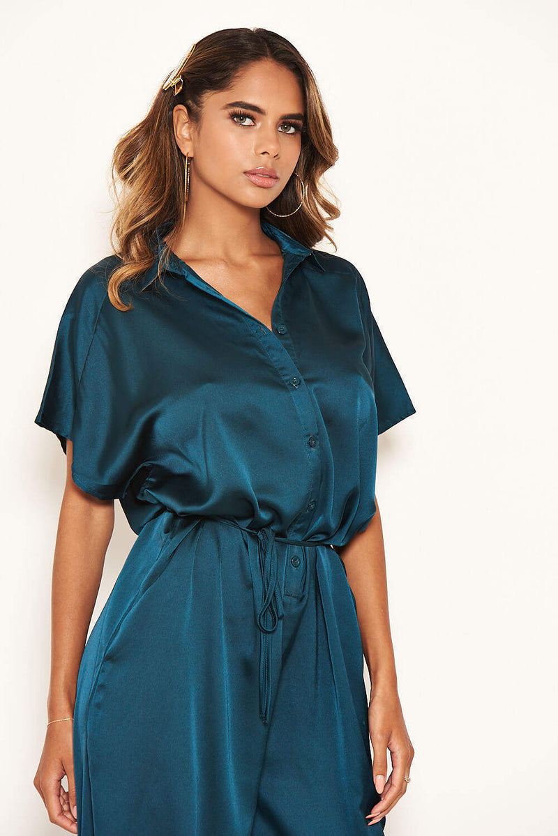 Teal Button Up Jumpsuit