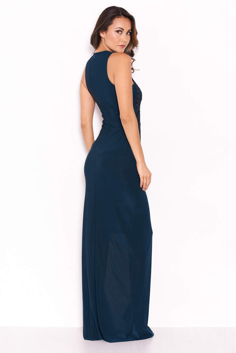 Teal Lace Detailing Maxi Dress