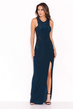 Teal Lace Detailing Maxi Dress