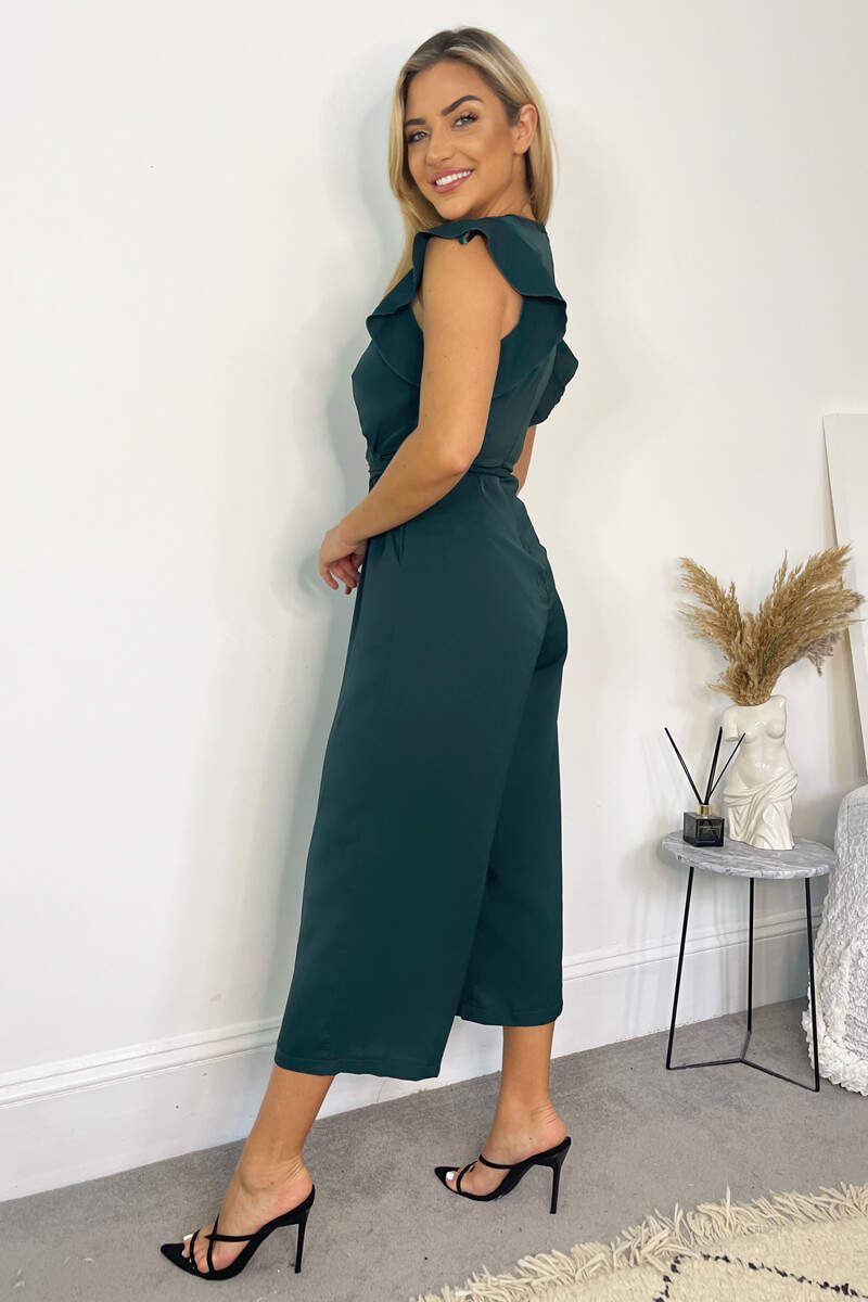 Teal Wrap Front Belted Jumpsuit