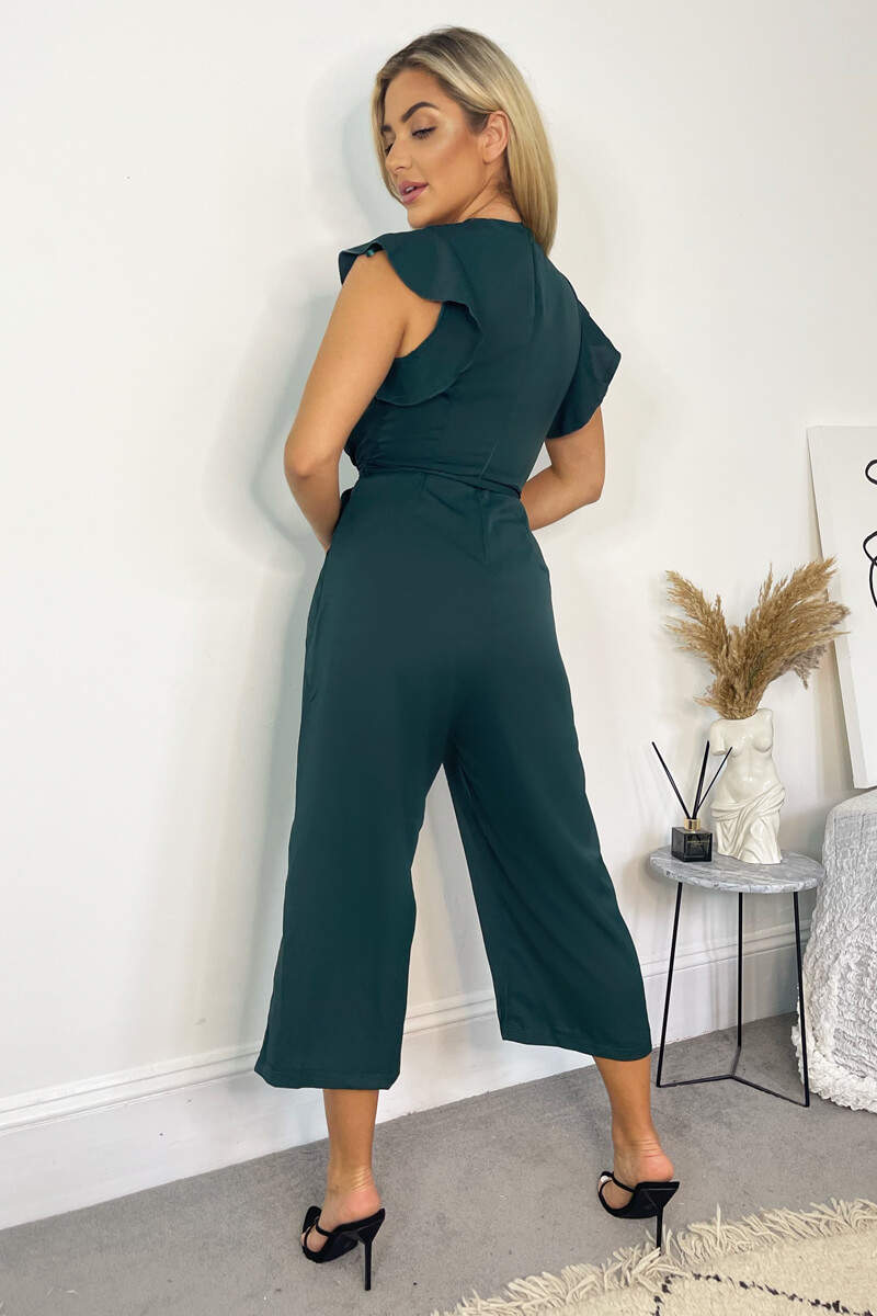 Teal Wrap Front Belted Jumpsuit