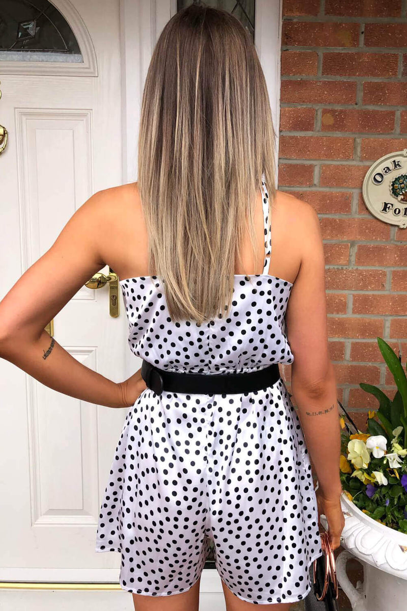 White Polka Dot Silky Playsuit