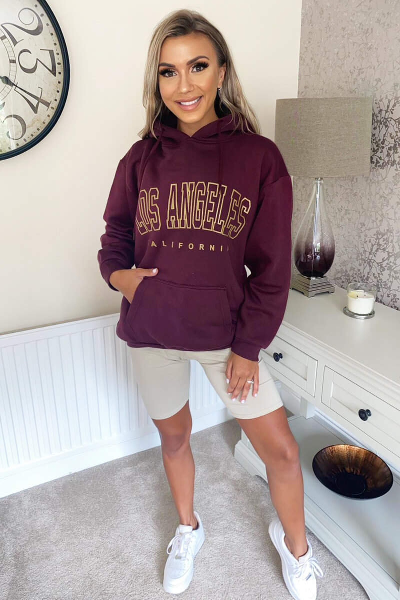 Wine LA Gold Printed Hoodie