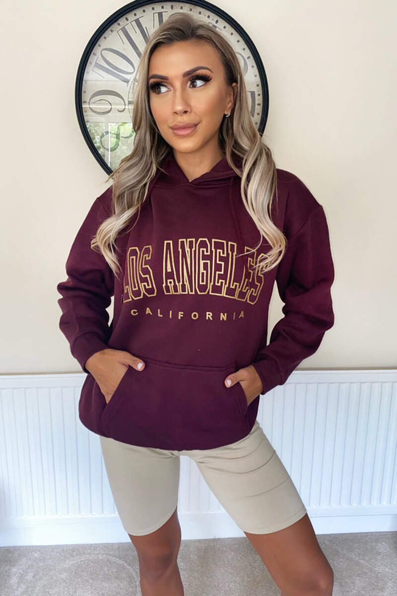 Wine LA Gold Printed Hoodie