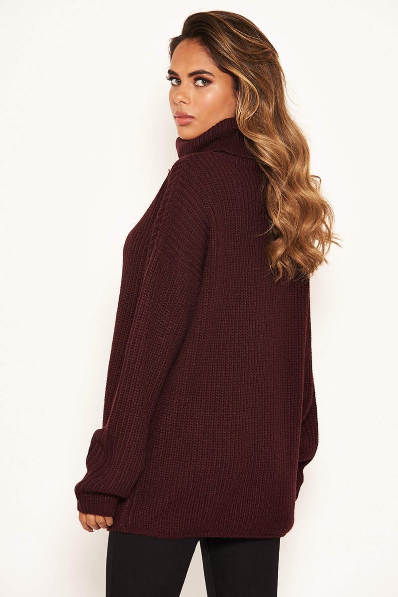 Wine Roll Neck Knit Jumper