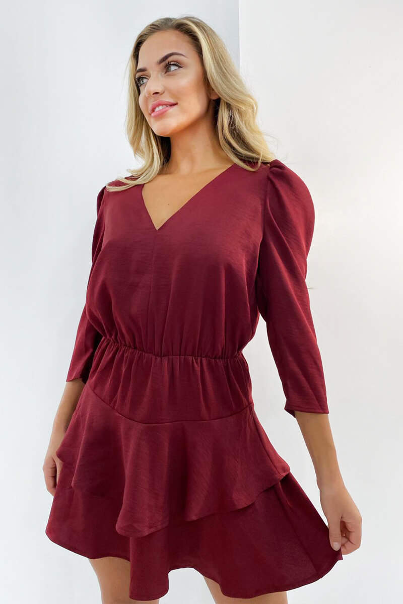 Wine Tiered Mini Dress