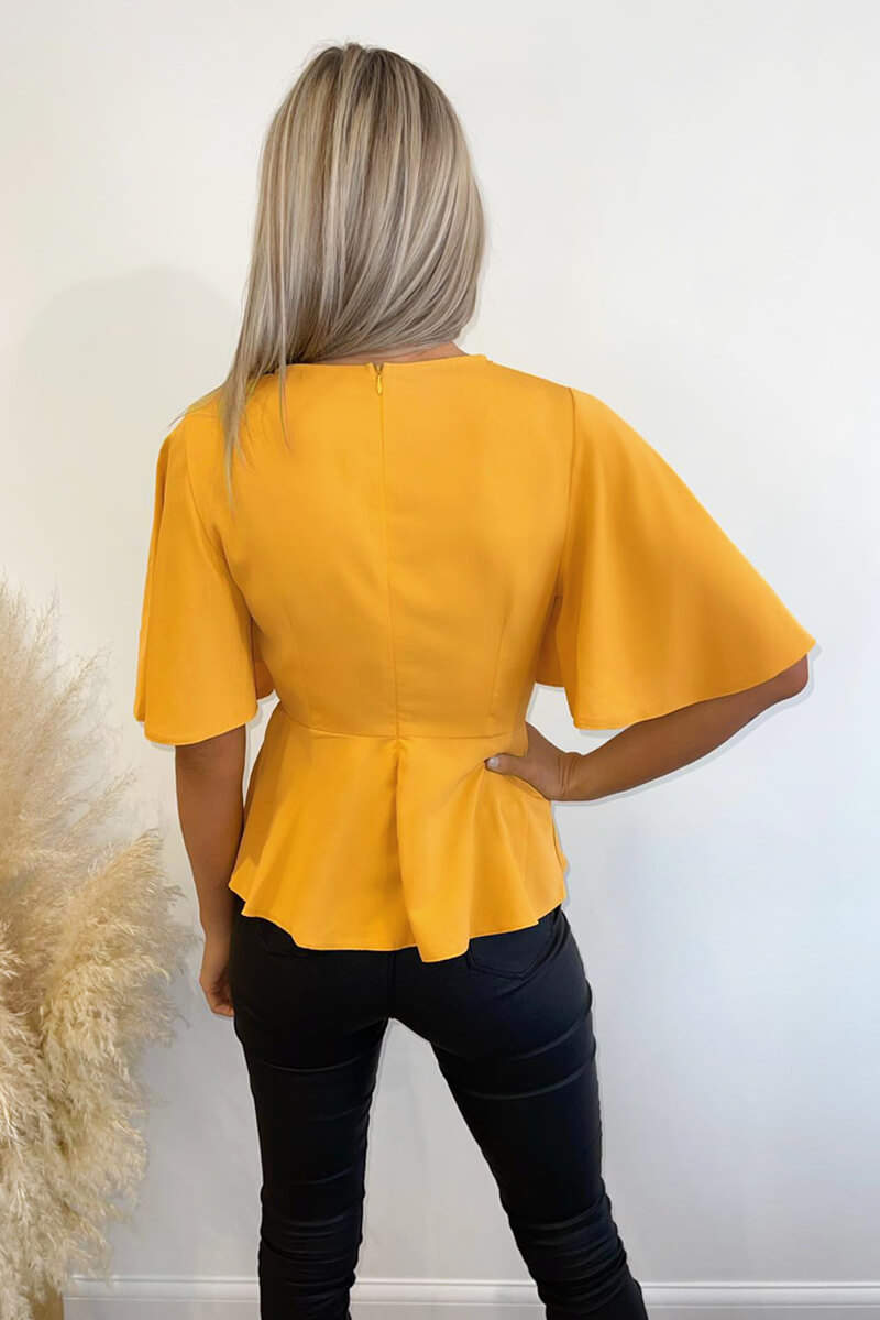 Yellow Flared Short Sleeve Blouse