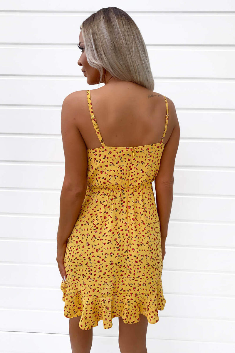 Yellow Floral Printed Frill Dress