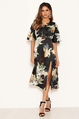 Black Printed Midi Dress