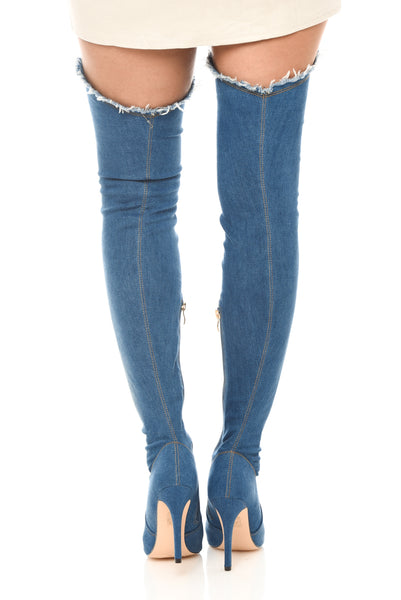 Dark blue sale thigh high boots