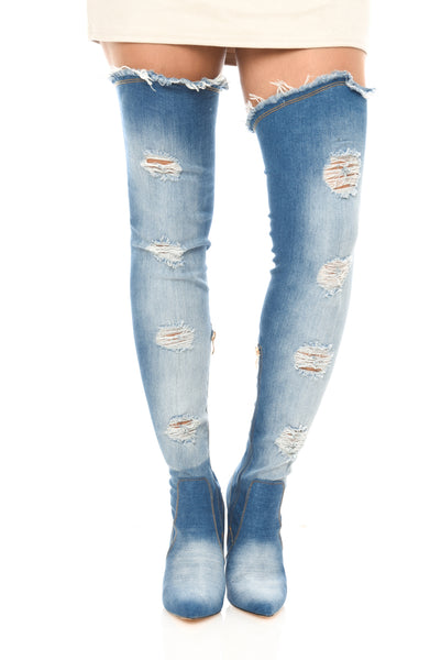 Ripped jeans and discount thigh high boots