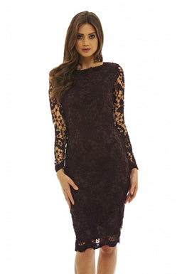 Plum Crochet Dress with Long Sleeves