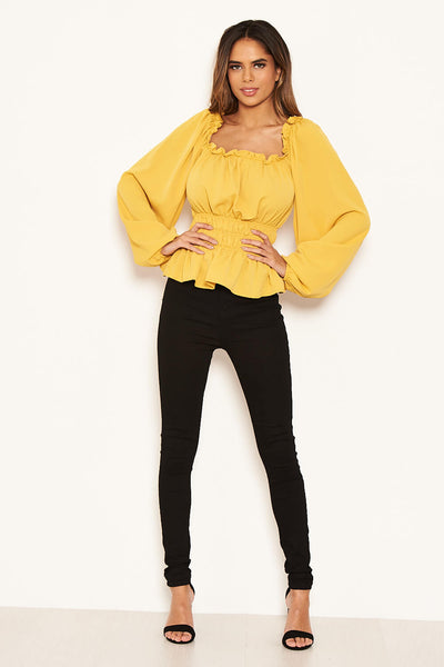 Yellow Square Neck Elasticated Top – AX Paris