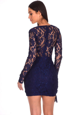 Navy Lace Sleeved Bodycon Dress