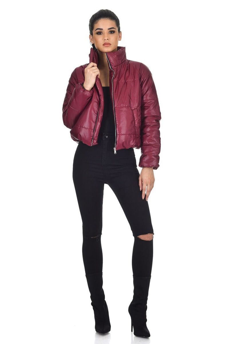 Plum Wet Look Puffer Jacket