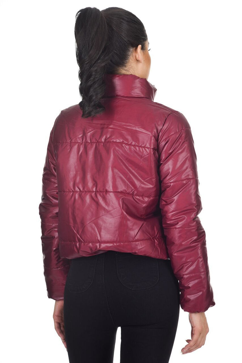 Plum Wet Look Puffer Jacket