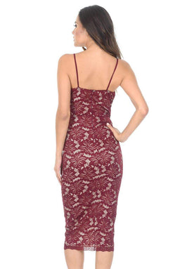 Wine and Nude Lace Midi Dress