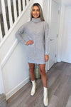 Silver Roll Neck Knitted Jumper Dress