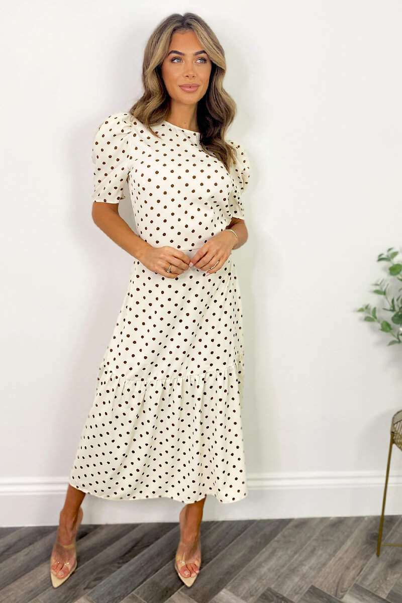 Cream And Brown Polka Dot Midi Smock Dress – AX Paris