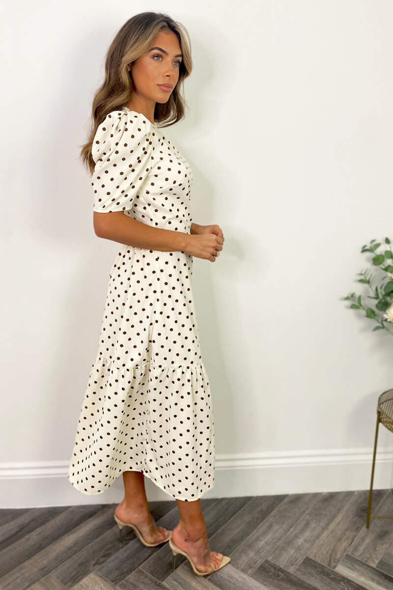 Cream And Brown Polka Dot Midi Smock Dress AX Paris Cream And Brown Polka Dot Midi Smock Dress AX Paris