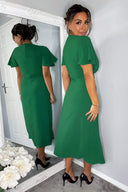 Green Ruched Split Leg Midi Dress