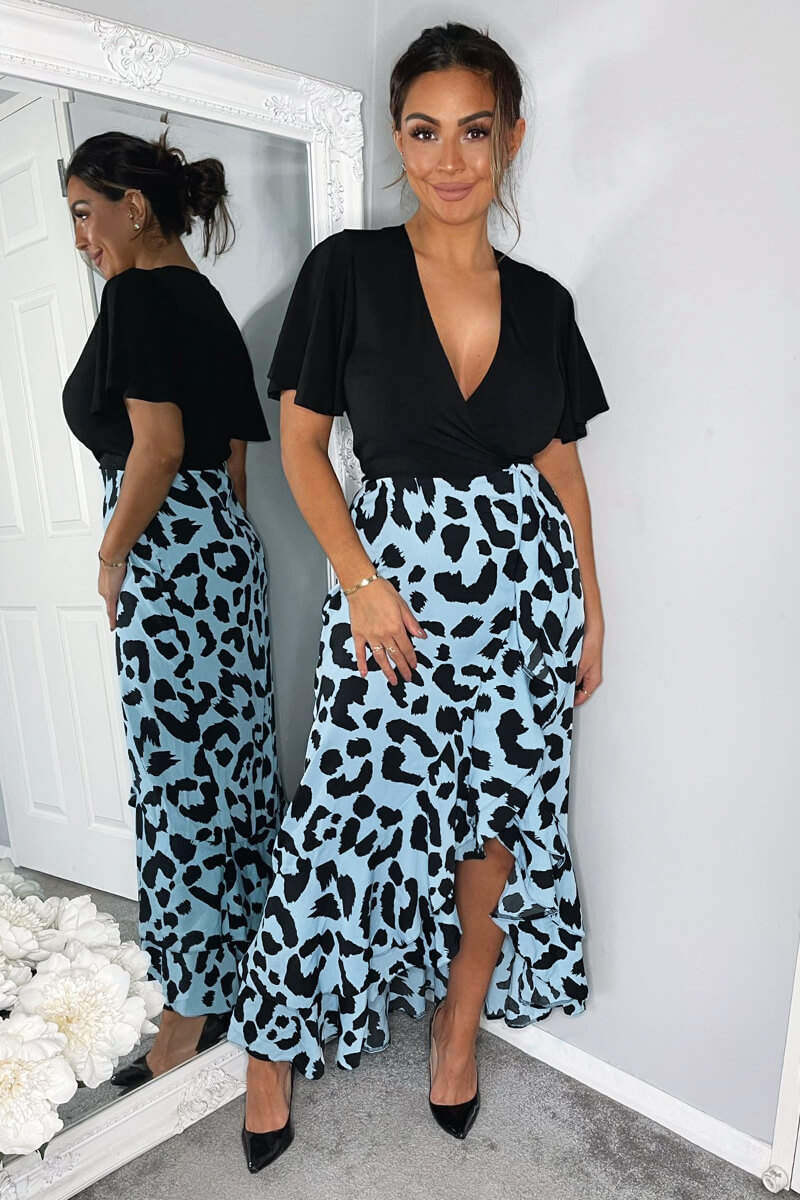 blue leopard print midi dress Blue Animal Printed 2 in 1 Midi Dress – AX Paris
