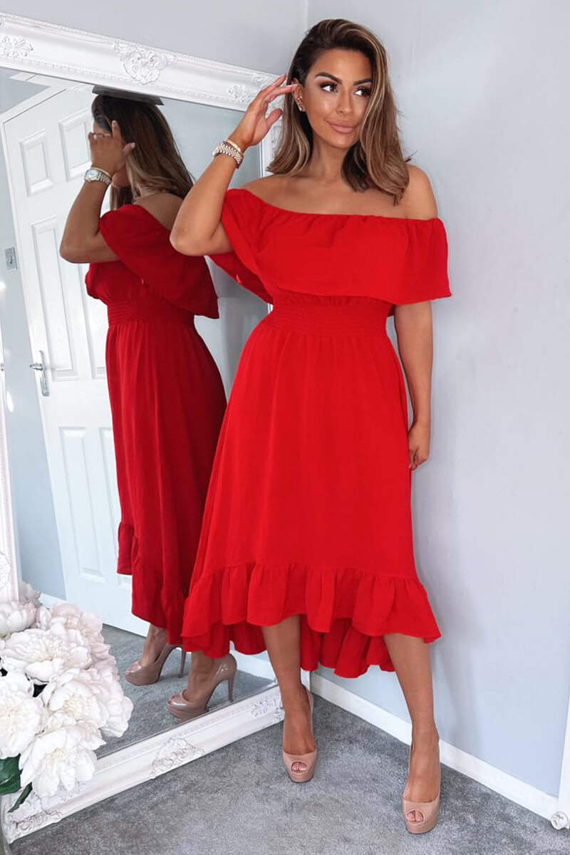 Red Bardot Style Midi Dress – AX Paris