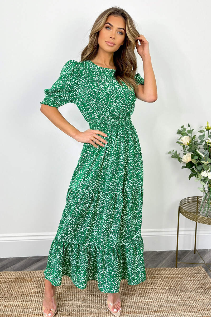 Green And White Printed Shirred Waist Smock Dress AX Paris Green And White Printed Shirred Waist Smock Dress AX Paris