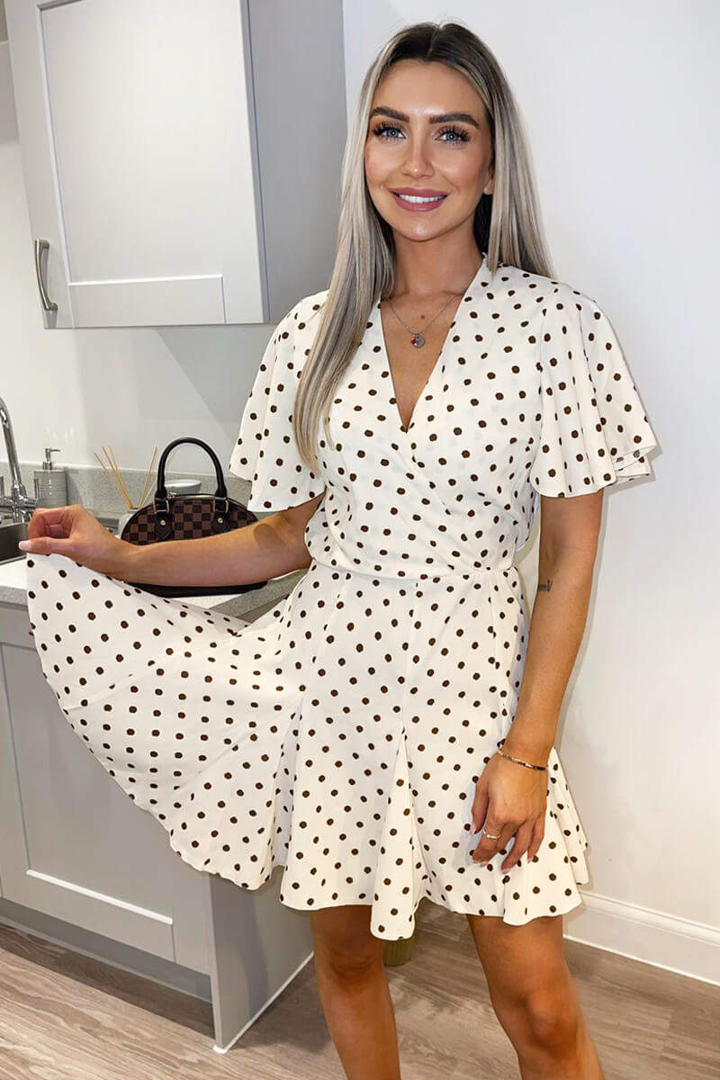 Cream Spotty Butterfly Sleeve Pleated Mini Dress AX Paris Cream Spotty Butterfly Sleeve Pleated Mini Dress AX Paris