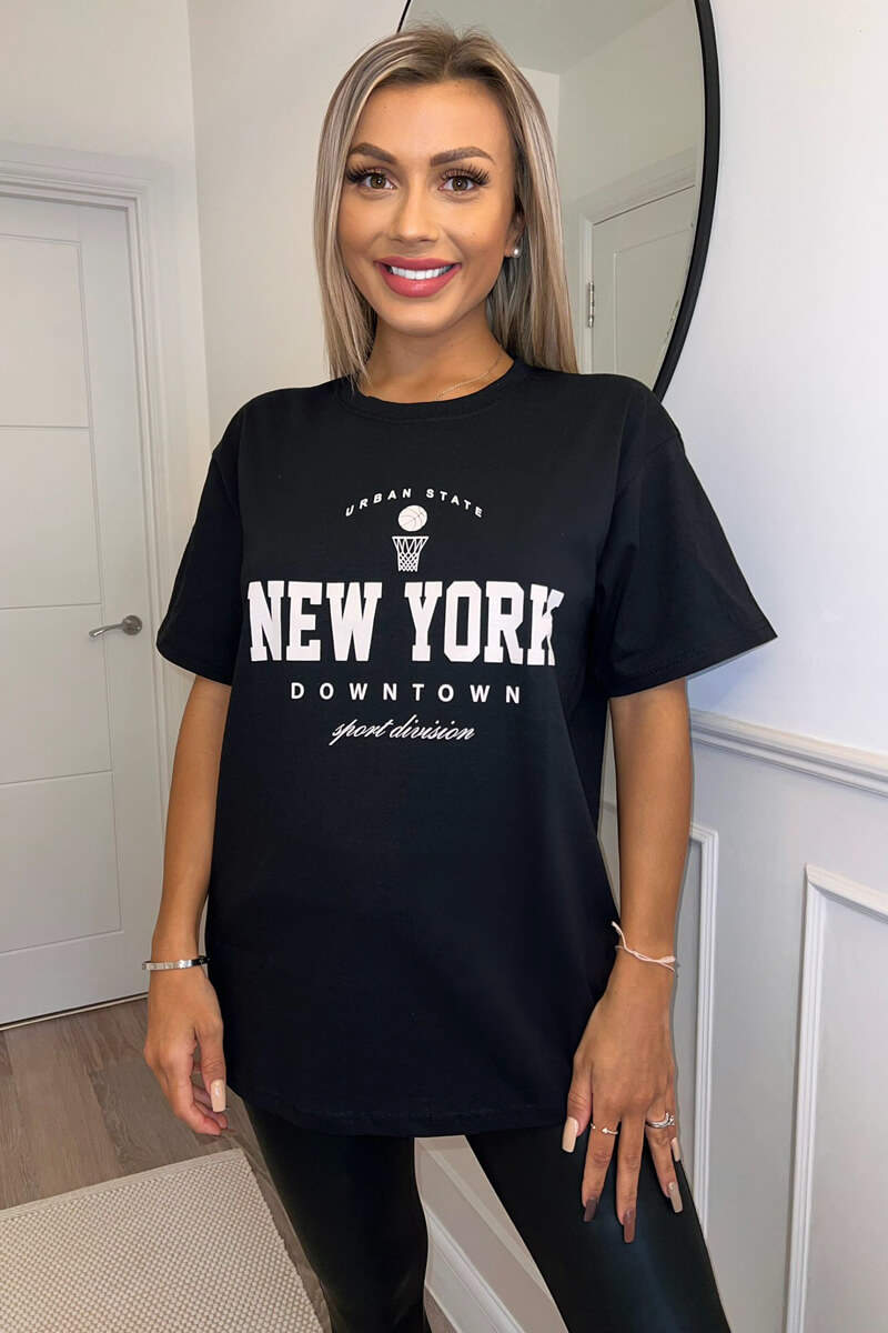 Black New York Slogan Oversized T-Shirt – AX Paris
