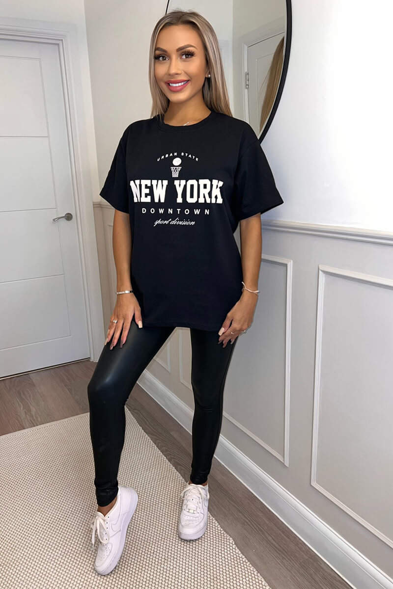 Black New York Slogan Oversized T-Shirt