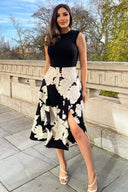 Black and Cream Large Floral Print 2 in 1 Dress