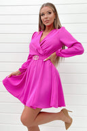 Cerise Wrap Over Belted Skater Dress