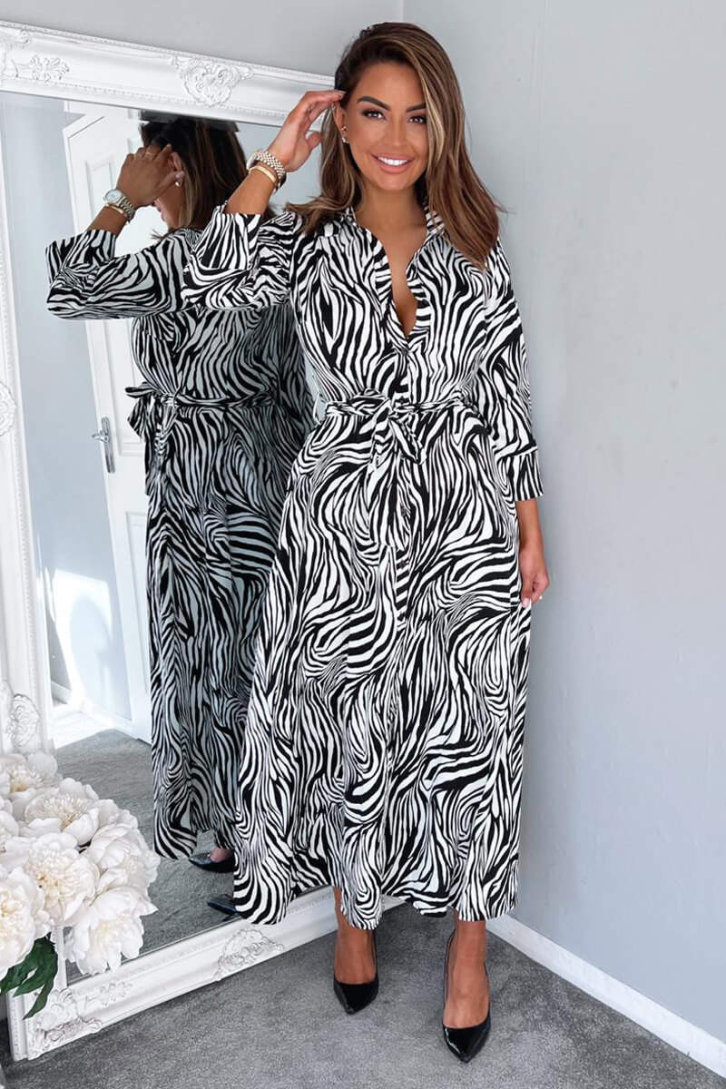 Long Sleeve Zebra Stripe Dress Black And White Zebra Print Midi