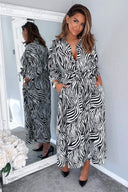 Black And White Zebra Print Midi Shirt Dress