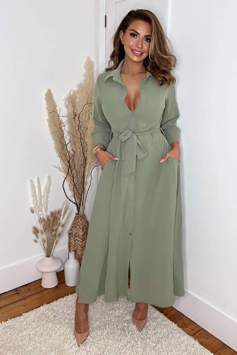 Khaki Button Up Midi Shirt Dress – AX Paris