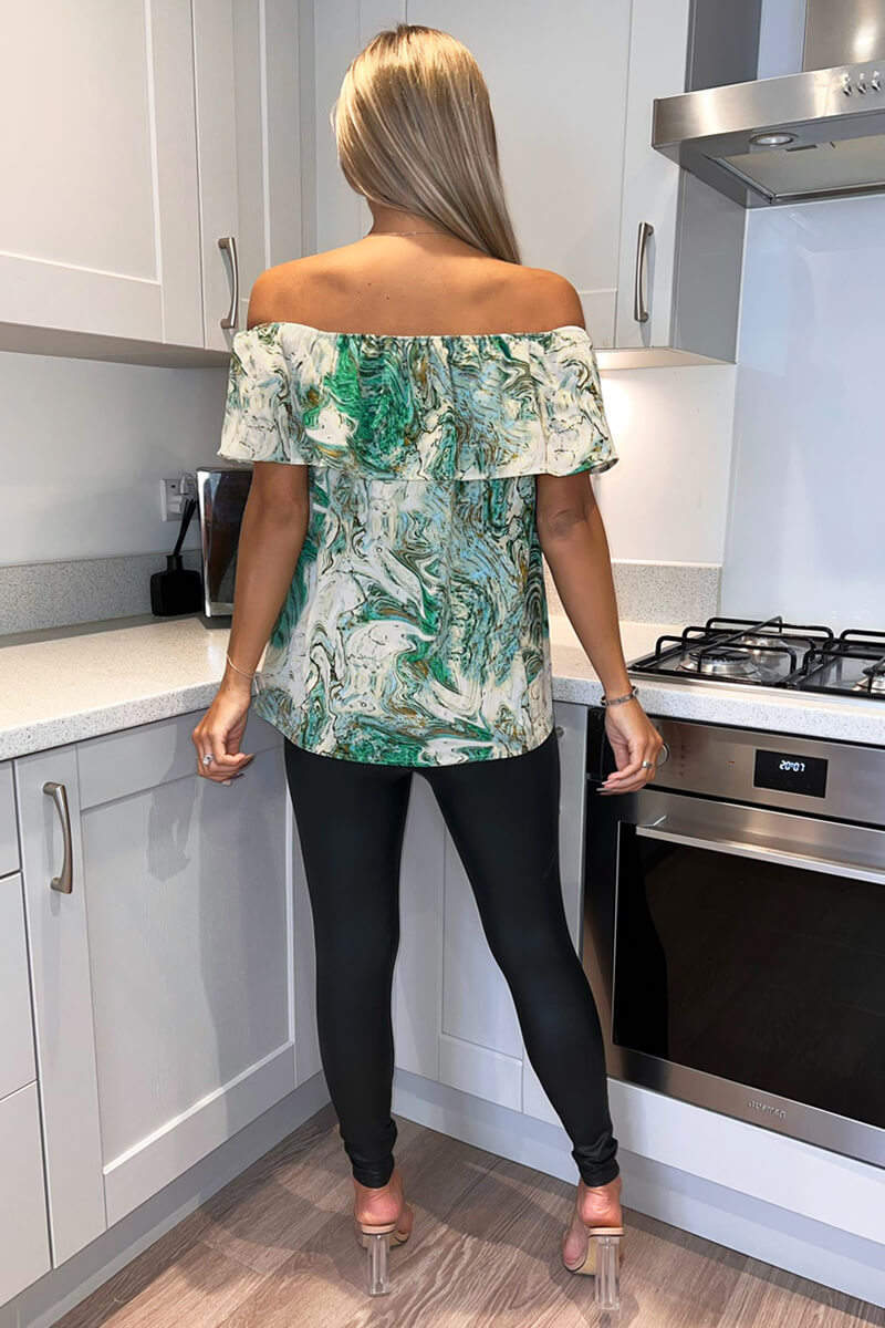 Green Marble Print Bardot Top