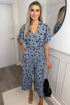 Blue And Black Printed Wrap Over Jumpsuit