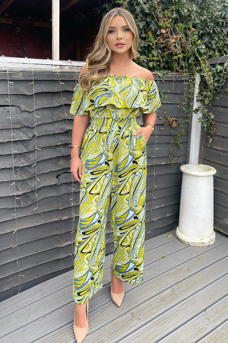 Lime Printed Bardot Culotte Jumpsuit – AX Paris