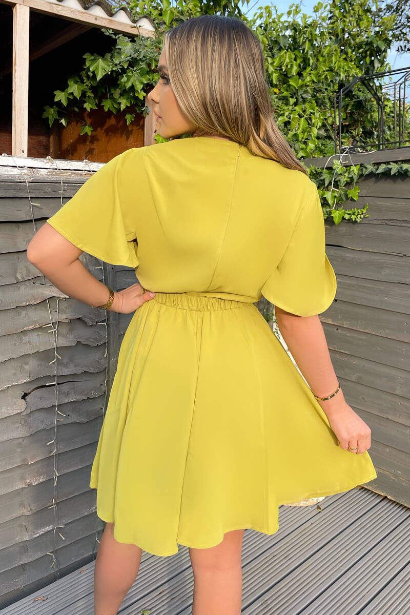lime skater dress Love Triangle multi way halter neck mini skater dress in lime green satin