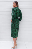 Green Animal Print Gold Button Gathered Midi Dress AX Paris Green Animal Print Gold Button Gathered Midi Dress AX Paris