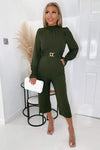 Olive High Neck Long Sleeve Belted Jumpsuit