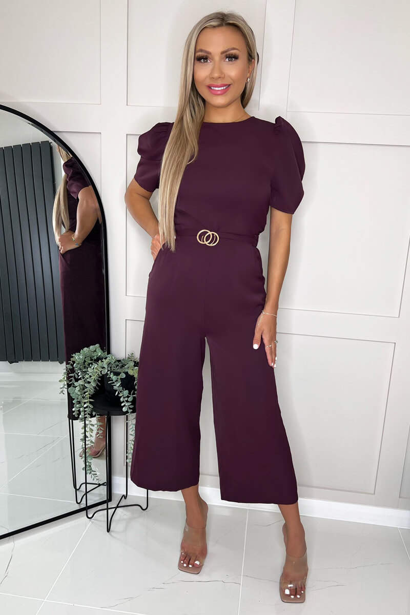 Plum Short Sleeve Belted Jumpsuit – AX Paris